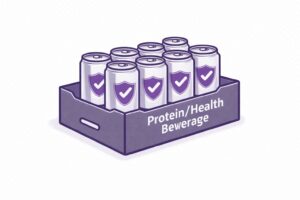 8-pack protein beverage in D-flute corrugated tray packaging